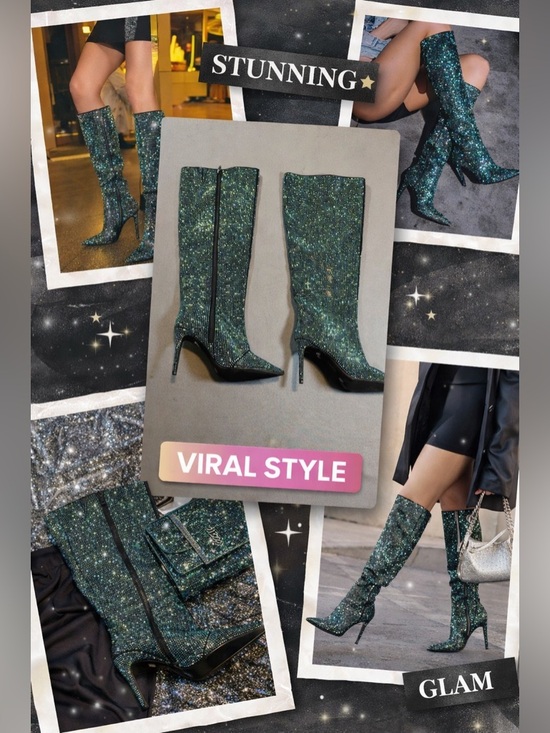 INC International Concepts Shoes - INC International Concepts Iridescent Green Rhinestone Knee High Boots